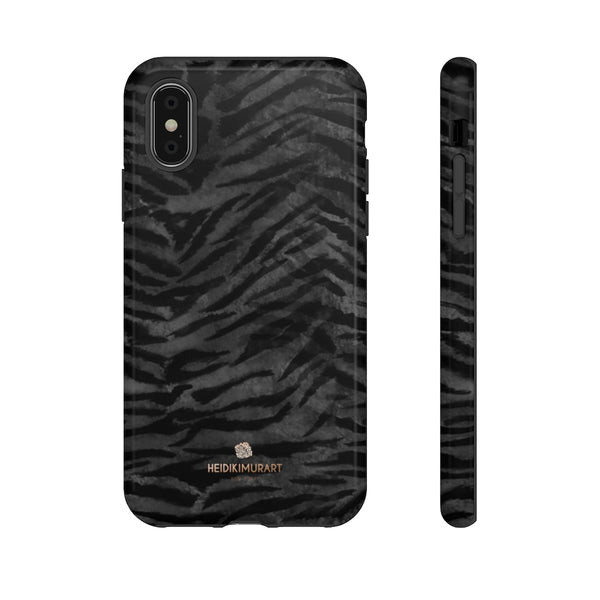Black Tiger Striped Tough Cases, Animal Print Best Designer Phone Case-Made in USA-Phone Case-Printify-iPhone X-Glossy-Heidi Kimura Art LLC