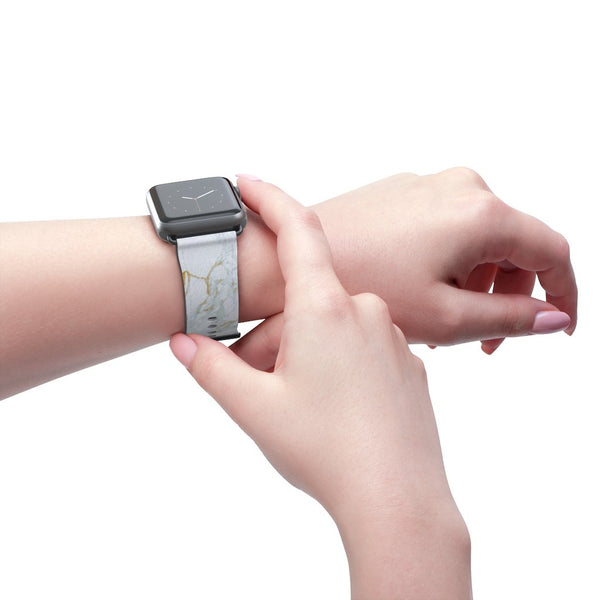 White Marble Print 38mm/42mm Premium Watch Band For Apple Watch- Made in USA-Watch Band-Heidi Kimura Art LLC