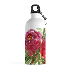 Red Orange Roses Spring Floral Print Stainless Steel 14 oz. Water Bottle - Made in USA-Mug-14oz-Heidi Kimura Art LLC