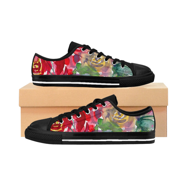 Red Floral Rose Women's Sneakers, Red Flower Print Designer Low Top Women's Canvas Bright Best Quality Premium Fashion Casual Sneakers Tennis Running Athletic Shoes (US Size: 6-12) Floral Sneakers, Women's Fashion Canvas Sneakers Shoes Colorful Rose Print Tennis Shoes, Floral Sneakers & Athletic Shoes, Women's Floral Shoes, Floral Shoe For Women, Floral Canvas Sneakers, Sneakers With Flowers Print On Them, Floral Sneakers Womens