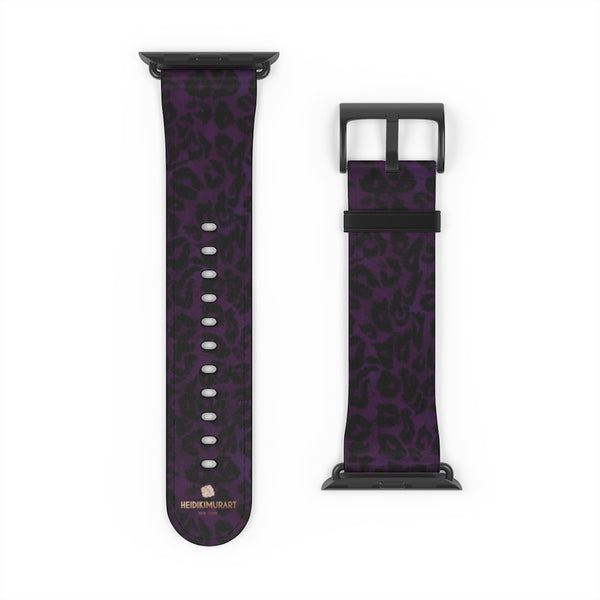 Purple Leopard Animal Print 38mm/42mm Watch Band For Apple Watch- Made in USA-Watch Band-Heidi Kimura Art LLC