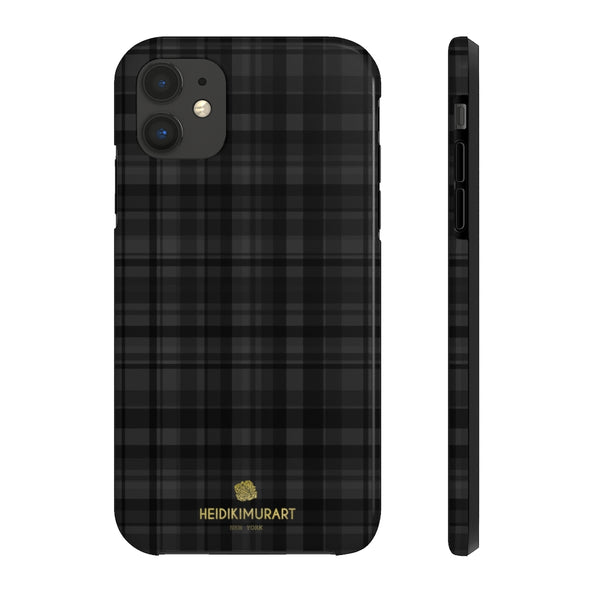 Black Plaid Print Phone Case, Tartan Print Case Mate Tough Phone Cases-Made in USA - Heidikimurart Limited 