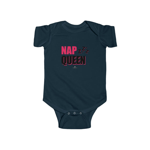 Nap Queen Funny Infant Regular Fit Unisex Cute Cotton Bodysuit - Made in UK-Infant Short Sleeve Bodysuit-Navy-NB-Heidi Kimura Art LLC