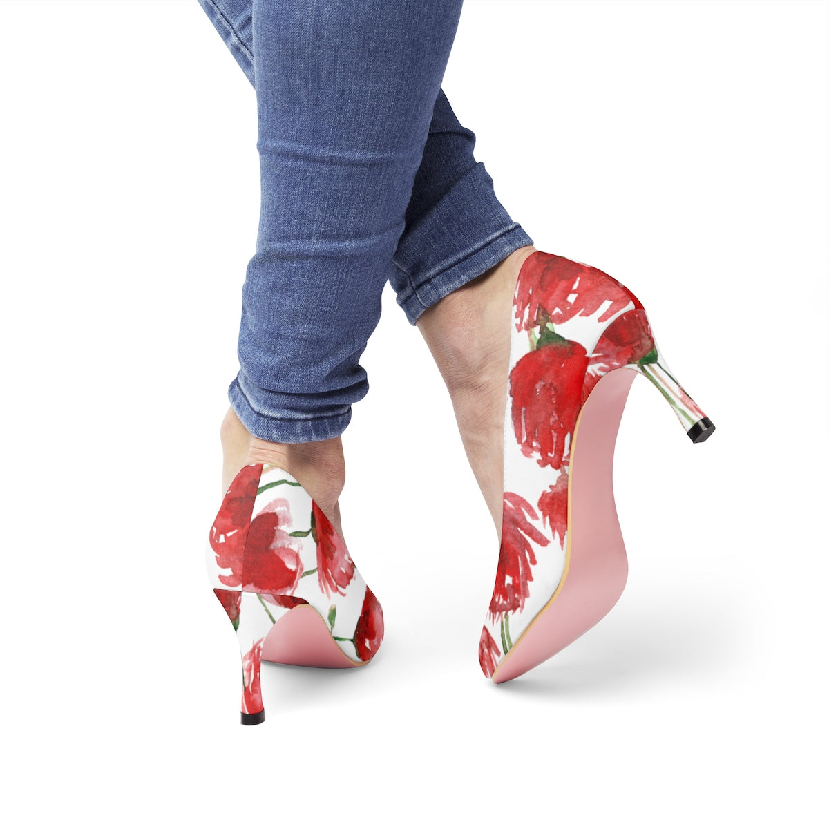 Robust Red Poppy Flower Bridal Women's Designer 3" High Heels (US Size: 5-11)-3 inch Heels-US 10-Heidi Kimura Art LLC