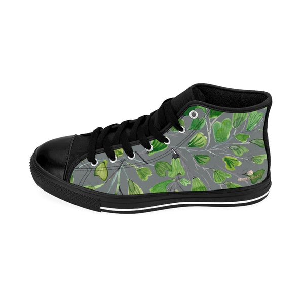 Grey Maidenhair Men's Tennis Shoes, Tropical Print Designer Best High-top Sneakers For Men-Shoes-Printify-Heidi Kimura Art LLC