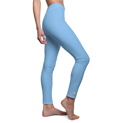Light Blue Solid Color Print Women's Dressy Long Casual Leggings- Made in USA-All Over Prints-Heidi Kimura Art LLC Light Blue Solid Ladies' Tights, Blue Solid Colorful Casual Tights, Fancy Fashion Tights, Modern Minimalist Solid Color Women's Casual Leggings - Made in USA (US Size: XS-2XL)