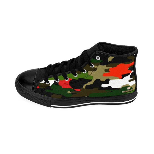 White Red Green Camouflage Army Military Print Men's High-top Sneakers Running Shoes-Men's High Top Sneakers-Heidi Kimura Art LLC