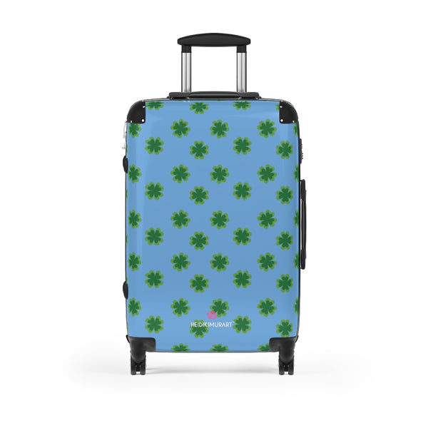 Light Blue Clover Suitcases, Irish Style St. Patrick's Day Designer Suitcase Luggage (Small, Medium, Large)