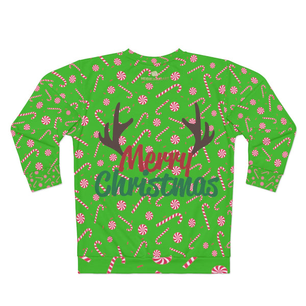 Green Santa Claus Red Candy Cane Christmas Holiday Unisex Sweatshirt -Made in USA-Unisex Sweatshirt-Heidi Kimura Art LLC