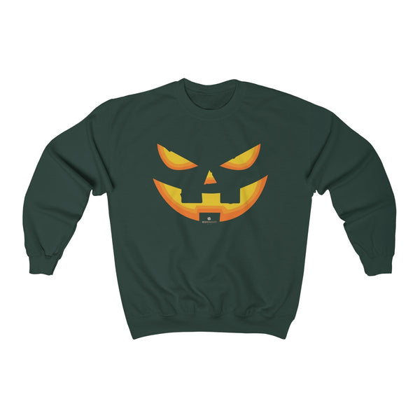 Orange Smiling Pumpkin Face Unisex Heavy Blend Designer Crewneck Sweatshirt-Long-sleeve-Forest Green-S-Heidi Kimura Art LLC