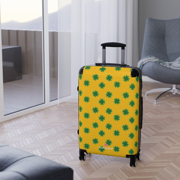 Yellow Clover Print Suitcases, Irish Style St. Patrick's Day Designer Suitcase Luggage (Small, Medium, Large)