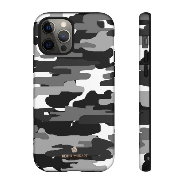 Grey Camouflage Phone Case, Army Military Print Tough Designer Phone Case -Made in USA-Phone Case-Printify-iPhone 12 Pro-Matte-Heidi Kimura Art LLC