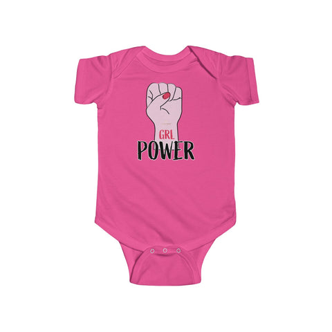 Girl Power Infant Fine Jersey Regular Fit Unisex Cute Bodysuit - Made in UK-Infant Short Sleeve Bodysuit-Hot Pink-12M-Heidi Kimura Art LLC