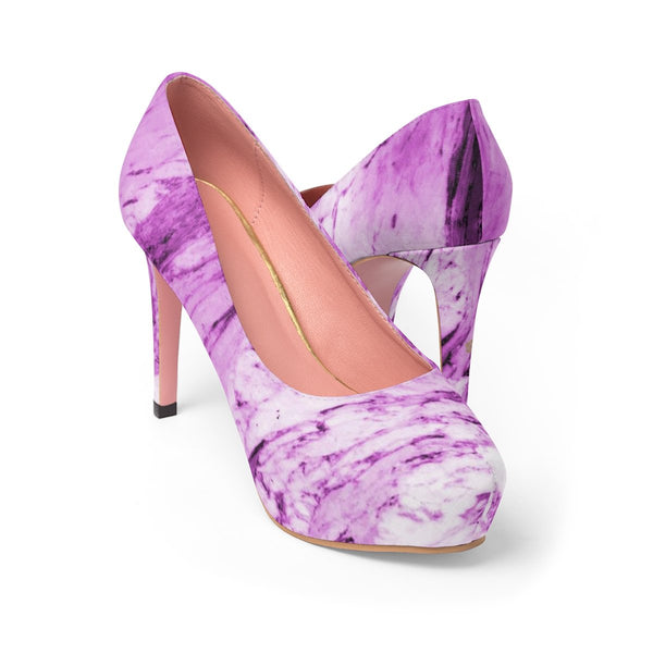 Pink Purple Marble Print Women's Platform Heels Stiletto Pumps Shoes (US Size: 5-11)-4 inch Heels-Heidi Kimura Art LLC