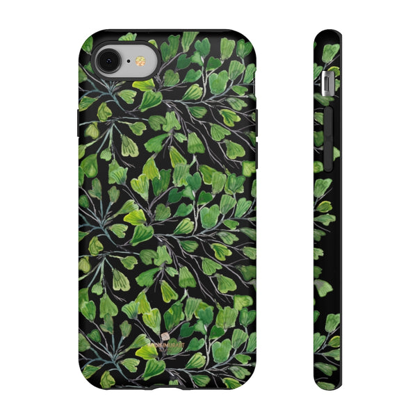 Green Maidenhair Fern Tough Cases, Black Leaf Print Phone Case-Made in USA-Phone Case-Printify-iPhone 8-Matte-Heidi Kimura Art LLC