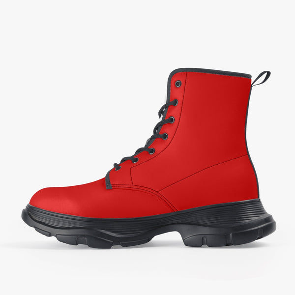 Red Unisex Winter Boots, Best Casual Leather Chunky Boots