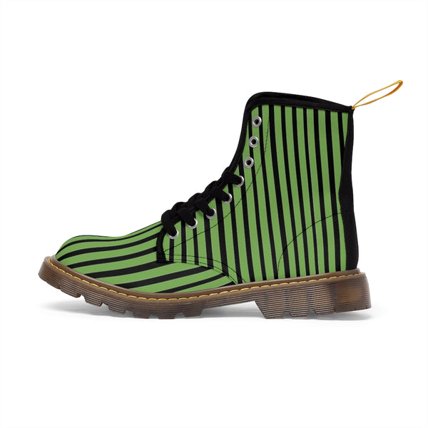 Green Striped Print Men's Boots, Black Stripes Best Hiking Winter Boots Laced Up Shoes For Men-Shoes-Printify-Heidi Kimura Art LLC
