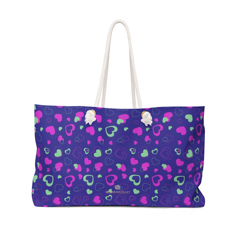 Dark Purple Pink Hearts Valentine's Day Designer Weekender Bag- Made in USA-Weekender Bag-24x13-Heidi Kimura Art LLC