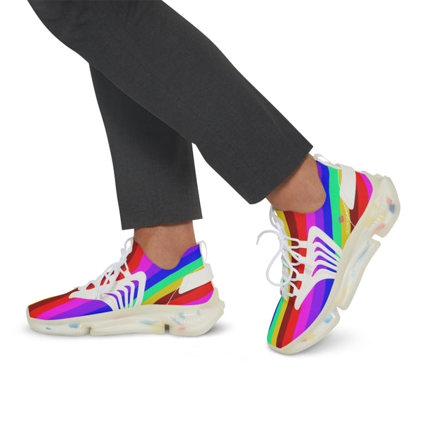 Rainbow Striped Print Men's Shoes, Best Comfy Men's Mesh Sports Sneakers Shoes (US Size: 5-12)
