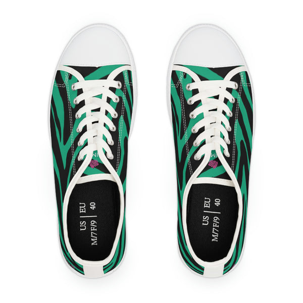 Green Zebra Print Ladies' Sneakers, Best Zebra Striped Animal Print Designer Women's Low Top Sneakers