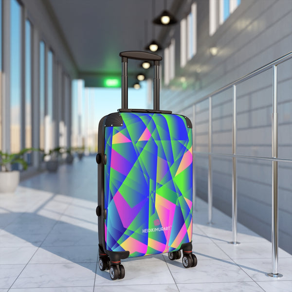 Blue Diamond Print Cabin Suitcase, Abstract Colorful Small Premium Best Designer Carry On Polycarbonate Front and Hard-Shell Durable Small 1-Size Carry-on Luggage With 2 Inner Pockets & Built in Lock With 4 Wheel 360° Swivel and Adjustable Telescopic Handle - Made in USA/UK (Size: 13.3" x 22.4" x 9.05", Weight: 7.5 lb) Unique Cute Carry-On Best Personal Travel Bag Custom Luggage - Gift For Him or Her 