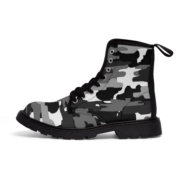 Grey Camo Print Women's Boots, Camouflaged Army Military Print Designer Best Winter Boots For Women (US Size 6.5-11)