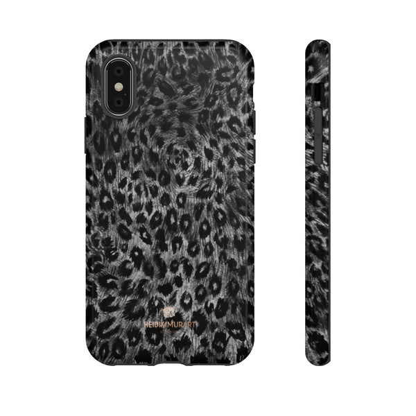 Grey Leopard Animal Print Tough Cases, Designer Phone Case-Made in USA-Phone Case-Printify-iPhone X-Glossy-Heidi Kimura Art LLC