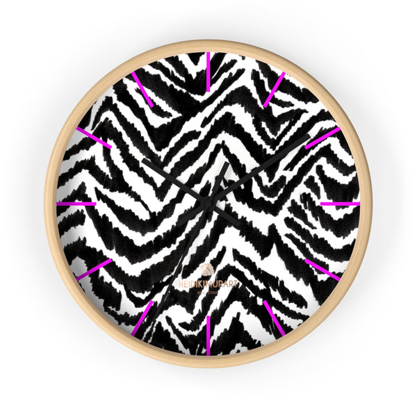 Black White Zebra Print Designer Best Quality 10 in. Dia. Indoor Wall Clock- Made in USA-Wall Clock-10 in-Wooden-Black-Heidi Kimura Art LLC