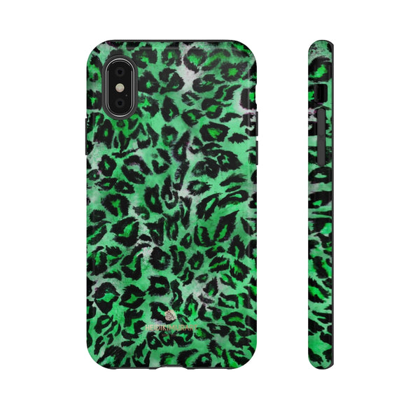 Green Leopard Phone Case, Animal Print Tough Designer Phone Case -Made in USA-Phone Case-Printify-iPhone XS-Glossy-Heidi Kimura Art LLC