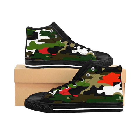 Red Green Cam Women's Sneakers, Army Print Designer High-top Sneakers Tennis Shoes-Shoes-Printify-Black-US 9-Heidi Kimura Art LLCRed Green Camo Women's Sneakers, Army Military Camouflage Print 5" Calf Height Women's High-Top Sneakers Running Canvas Shoes (US Size: 6-12)