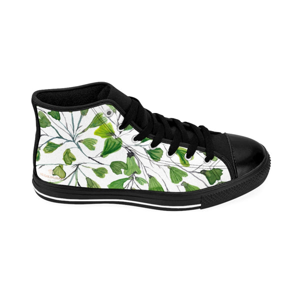 Green Maidenhair Men's Tennis Shoes, Tropical Print Designer Best High-top Sneakers For Men-Shoes-Printify-Heidi Kimura Art LLC
