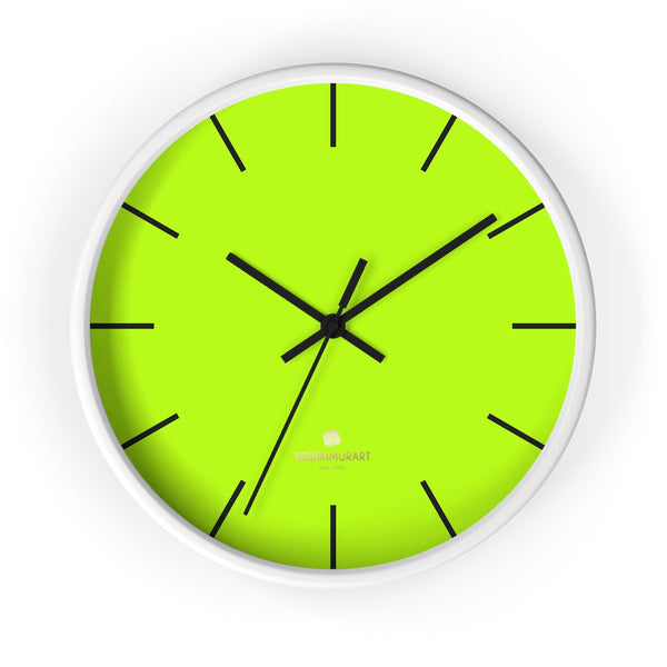 Neon Green Solid Color Plain Fancy Modern 10" Diameter Wall Clock- Made in USA-Wall Clock-10 in-White-Black-Heidi Kimura Art LLC