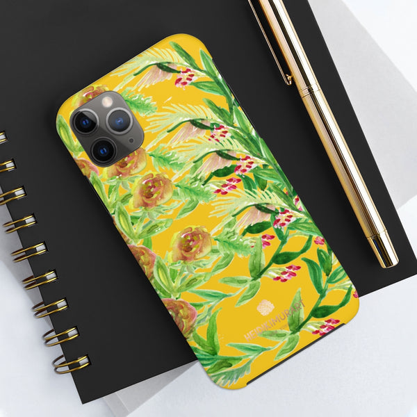 Yellow Floral Print Phone Case, Flower Case Mate Tough Phone Cases-Made in USA - Heidikimurart Limited 
