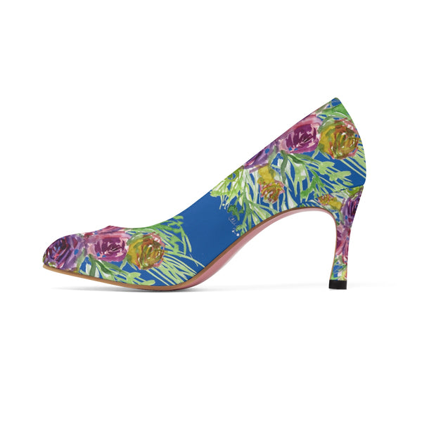 Sky Blue Bridal Wedding Floral Print Women's 3" High Heels Pumps Shoes (US Size:5-11)-3 inch Heels-Heidi Kimura Art LLC