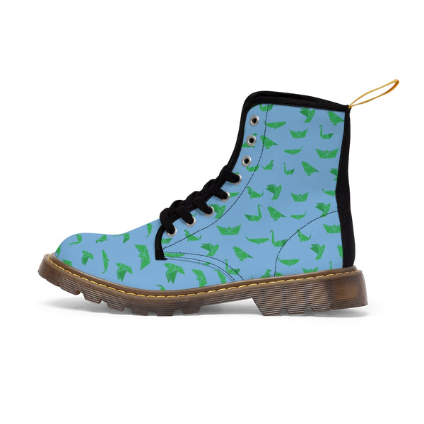 Blue Crane Men Hiker Boots, Designer Men's Laced Up Water Resistant Canvas Boots For Men