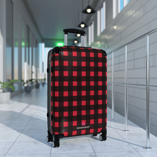 Buffalo Red Plaid Print Suitcases, Buffalo Plaid Print Designer Suitcase Luggage (Small, Medium, Large)