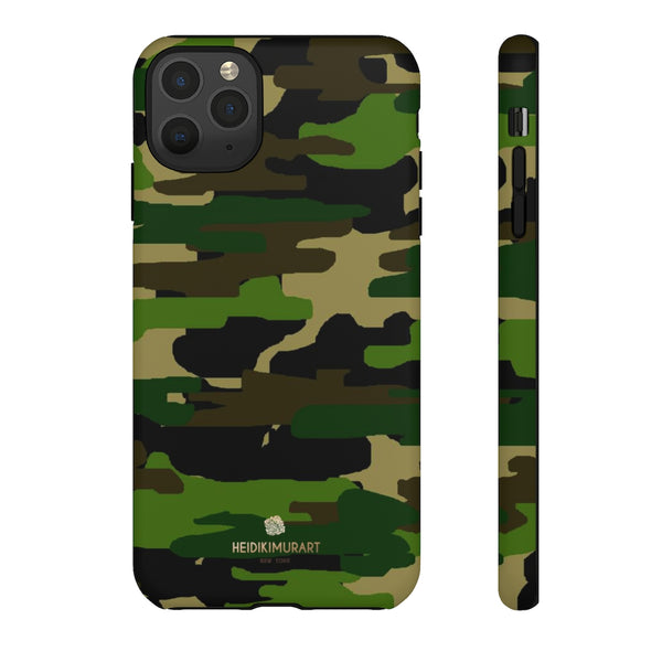 Green Brown Camouflage Phone Case, Army Military Print Tough Designer Phone Case -Made in USA-Phone Case-Printify-iPhone 11 Pro Max-Matte-Heidi Kimura Art LLC