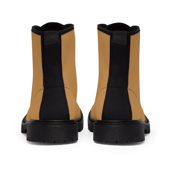 Sand Brown Men's Hiker Boots, Solid Color Print Men's Canvas Winter Bestseller Premium Quality Laced Up Boots Anti Heat + Moisture Designer Men's Winter Boots (US Size: 7-10.5)