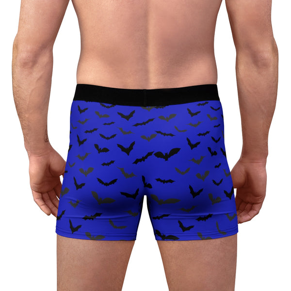 Blue Black Sexy Flying Bats Halloween Designer Gay Men's Fetish Boxer Briefs (US Size: XS-3XL)-Men's Underwear-Heidi Kimura Art LLC