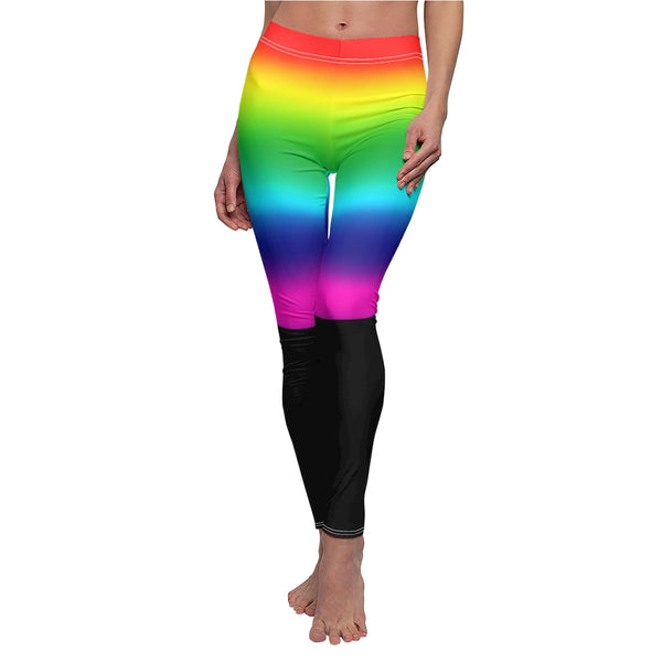 Rainbow Ombre Women's Casual Leggings, Bright Gay Pride Party Vertical Stripes Tights-All Over Prints-Printify-Heidi Kimura Art LLC