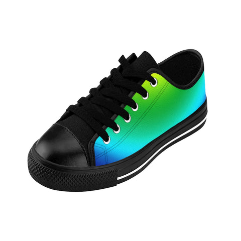 Blue Rainbow Ombre Men's Sneakers, Gay Pride Low Top Shoes For Men-Shoes-Printify-Heidi Kimura Art LLC Blue Rainbow Ombre Men's Sneakers, Gay Pride Men's Low Tops, Premium Men's Nylon Canvas Tennis Fashion Sneakers Shoes (US Size: 7-14)