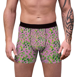 Pink Maidenhair Men's Boxer Briefs, Green Tropical Fern Leaf Print Underwear For Men-All Over Prints-Printify-L-Black Seams-Heidi Kimura Art LLC