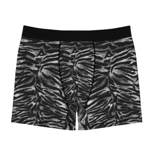 Gray Tiger Striped Men's Boxers, Animal Print Sexy Hot Men's Boxer Briefs Underwear-Men's Underwear-L-Black Seams-Heidi Kimura Art LLC