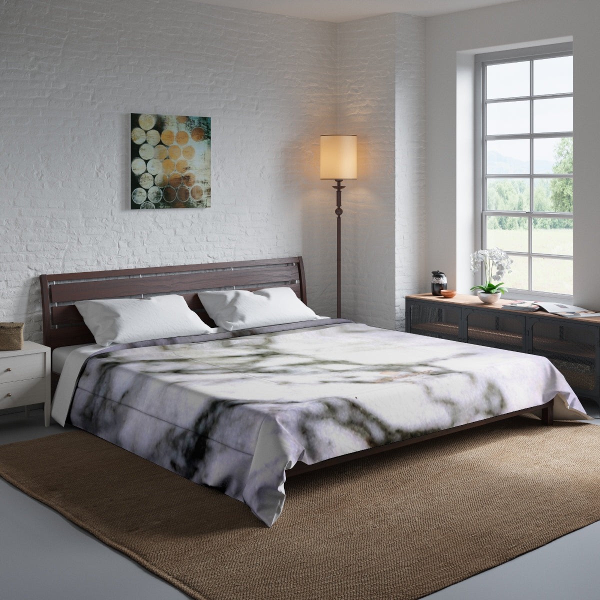 White Marble Print Luxury Designer Best Comforter For King Size Bed-Made in USA-Comforter-104x88-Heidi Kimura Art LLC