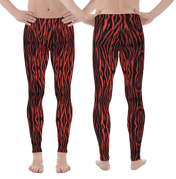 Red Tiger Men's Leggings, Tiger Stripe Animal Print Cool Modern Meggings, Men's Leggings Tights Pants - Made in USA/EU/MX (US Size: XS-3XL) Sexy Meggings Men's Workout Gym Tights Leggings
