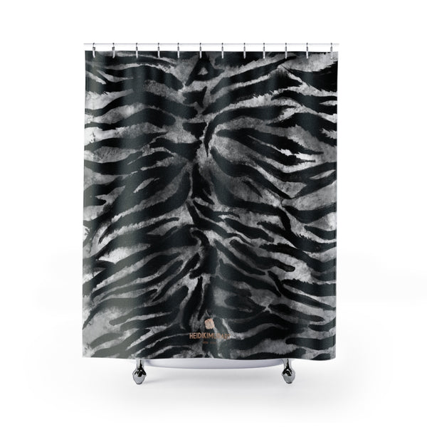 Gray Black Bengal Tiger Stripe Animal Print Polyester Large 71x74 inches Shower Curtain-Shower Curtain-71x74-Heidi Kimura Art LLC Gray Tiger Striped Shower Curtains, Gray Black Bengal Tiger Stripe Animal Print Designer Polyester Large 71x74 inches Shower Curtains- Printed in USA