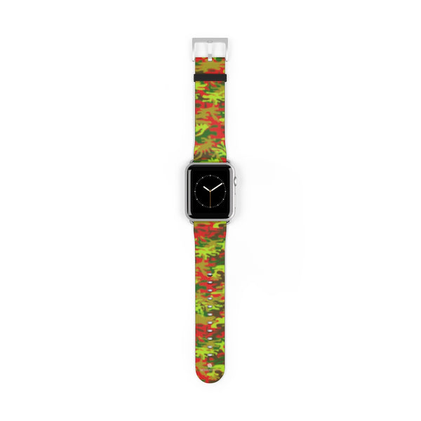 Red Green Red Camo Print 38mm/42mm Watch Band For Apple Watches- Made in USA-Watch Band-42 mm-Silver Matte-Heidi Kimura Art LLC