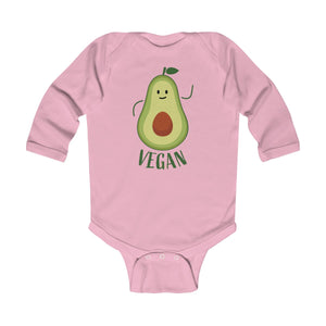 Cute Green Avocado Vegan Baby Boy/Girls Infant Kids Long Sleeve Bodysuit - Made in USA-Infant Long Sleeve Bodysuit-Pink-18M-Heidi Kimura Art LLC