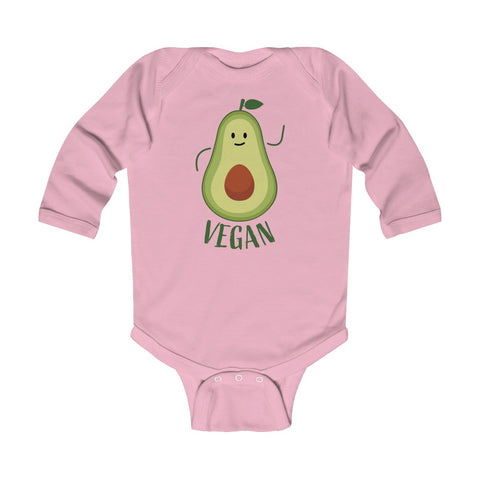 Cute Green Avocado Vegan Baby Boy/Girls Infant Kids Long Sleeve Bodysuit - Made in USA-Infant Long Sleeve Bodysuit-Pink-18M-Heidi Kimura Art LLC