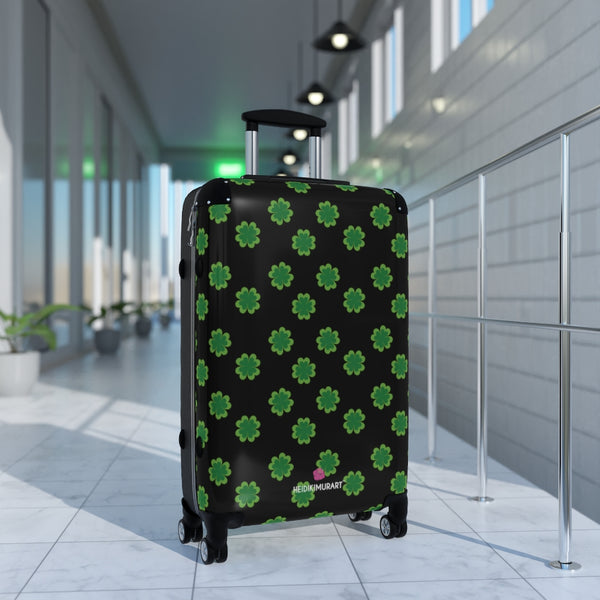 Black Clover Print Suitcases, Irish Style St. Patrick's Day Designer Suitcase Luggage (Small, Medium, Large)